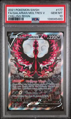 2021 POKEMON SWORD & SHIELD CHILLING REIGN FULL ART/GALARIAN MOLTRES V PSA 10 - Image 1
