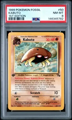 1999 POKEMON FOSSIL 1ST EDITION #50 KABUTO PSA 8 - Image 1