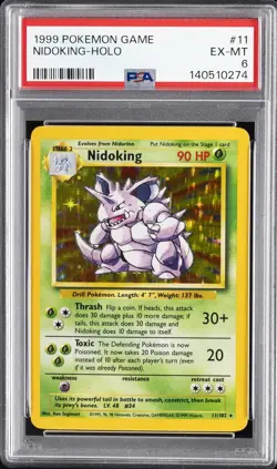 1999 POKEMON BASE SET UNLIMITED #11 NIDOKING-HOLO PSA 6 - Image 1