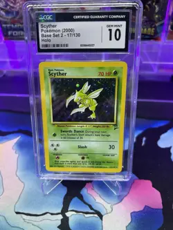 POKEMON SCYTHER BASE SET 2 CGC 10 LOW POP - Image 1
