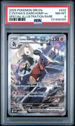 2025 POKEMON DRI EN-DESTINED RIVALS #232 CYNTHIA'S GARCHOMP EX PSA 8 - Image 1