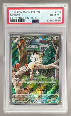 5580 Meowth 2025 Pokemon Phantasmal Flames #106 Illustration Rare PSA 10 - Image 1