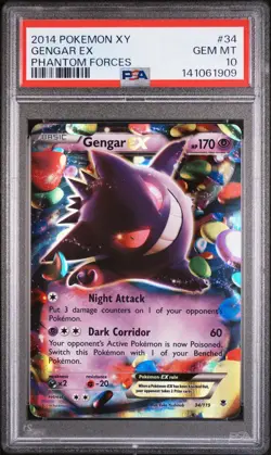 2014 POKEMON XY PHANTOM FORCES #34 GENGAR EX PSA 10 - Image 1
