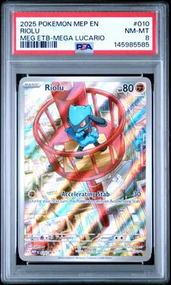 2025 POKEMON MEP EN-ME BLACK STAR PROMO #010 RIOLU PSA 8 - Image 1