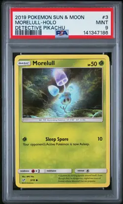 2019 POKEMON SUN & MOON DETECTIVE PIKACHU #3 MORELULL-HOLO PSA 9 - Image 1
