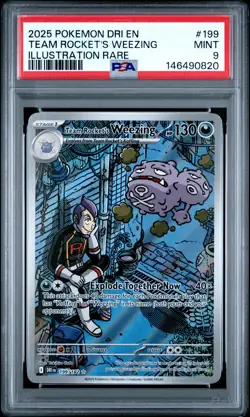 2025 POKEMON DESTINED RIVALSILLUSTRATION RARE #199 TEAM ROCKET'S WEEZING PSA 9 - Image 1