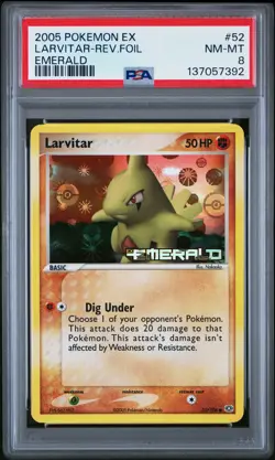 2005 POKEMON EX EMERALD #52 LARVITAR-REVERSE FOIL PSA 8 - Image 1