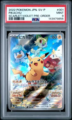 2022 POKEMON JAPANESE SV PROMO SCARLET & VIOLET PRE-ORDER #001 PIKACHU PSA 9 - Image 1