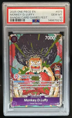 2025 One Piece Bandai Card Games Fest Monkey D Luffy #OP07-073 PSA 10 GEM MINT - Image 1