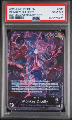 2025 ONE PIECE ENGLISH VERSION 2ND ANNIVERSARY SET #061 MONKEY D. LUFFY PSA 10 - Image 1