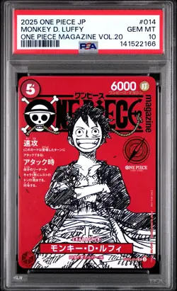2025 ONE PIECE JPN PROMOS ONE PIECE MAGAZINE VOL.20 #014 MONKEY D. LUFFY PSA 10 - Image 1