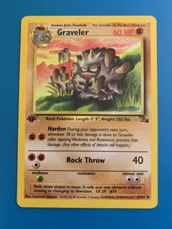 1st Edition Graveler 37/62 Fossil Set Rare Vintage 1999 Pokemon Card - NM - Image 1