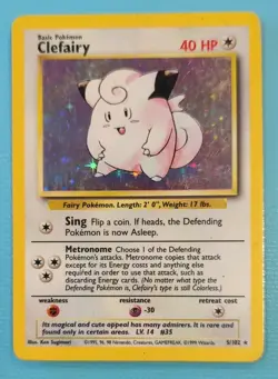 Clefairy 5/102 MP -Vintage Holo Rare Pokemon Card- Base Set (8q) - Image 1