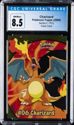2000 TOPPS POKEMON TV ANIMATION CLEAR CARDS #PC3 CHARIZARD CGC 8.5 - Image 1