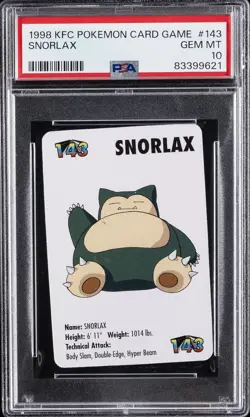 1998 KFC POKEMON CARD GAME #143 SNORLAX PSA 10 - Image 1