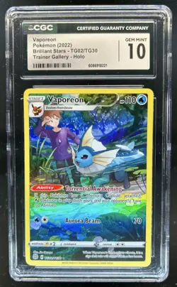 2022 Pokemon Brilliant Stars Vaporeon Trainer Gallery Holo #TG02/TG30 CGC 10 - Image 1