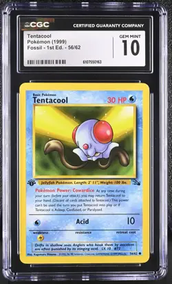 CGC GEM MINT 10 Pokemon Tentacool 56/62 1999 Fossil 1st Edition - Image 1