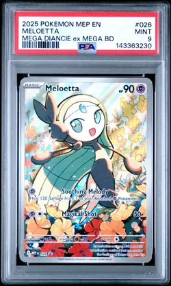 2025 POKEMON MEP EN-ME BLACK STAR PROMO #026 MELOETTA PSA 9 - Image 1