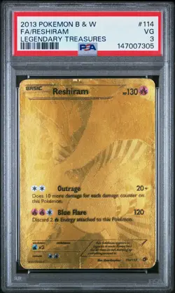2013 POKEMON BLACK & WHITE LEGEND TREASURES #114 FULL ART/RESHIRAM PSA 3 - Image 1