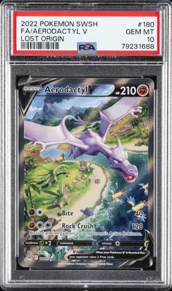 2022 POKEMON SWORD & SHIELD LOST ORIGIN #180 FULL ART/AERODACTYL V PSA 10 - Image 1