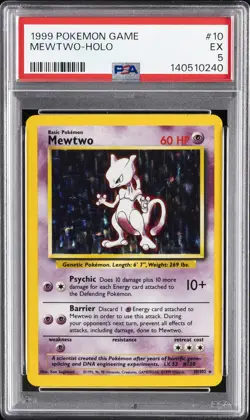 1999 POKEMON BASE SET UNLIMITED #10 MEWTWO-HOLO PSA 5 - Image 1
