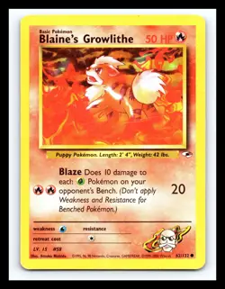 💥 Blaine's Growlithe 2000 Gym Heroes Non Holo # 62/132 Pokemon - Image 1