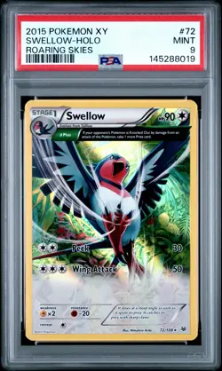 2015 POKEMON XY ROARING SKIES #72 SWELLOW-HOLO PSA 9 - Image 1