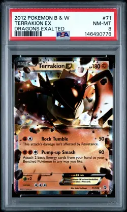 2012 POKEMON BLACK & WHITE DRAGONS EXALTED #71 TERRAKION EX PSA 8 - Image 1