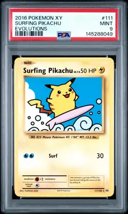 2016 POKEMON XY EVOLUTIONS #111 SURFING PIKACHU PSA 9 - Image 1