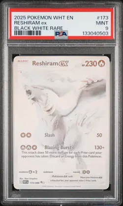 2025 POKEMON WHT EN-WHITE FLARE BLACK WHITE RARE #173 RESHIRAM EX PSA 9 - Image 1