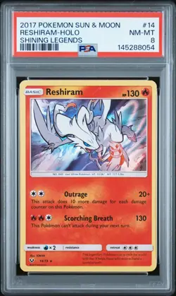 2017 POKEMON SUN & MOON SHINING LEGENDS #14 RESHIRAM-HOLO PSA 8 - Image 1