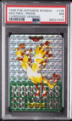 1996 POKEMON JPN BANDAI CARDDASS VENDING #146 MOLTRES-PRISM PSA 7 - Image 1