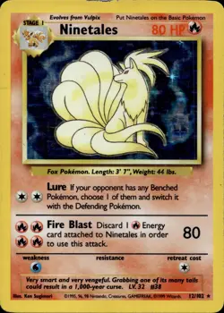NINETALES 12/102 HOLO HOLO RARE BASE SET UNLIMITED POKEMON HOLO HP - Image 2