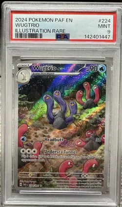 2024 POKEMON PAF EN-PALDEAN FATES ILLUSTRATION RARE #224 WUGTRIO PSA 9 - Image 1