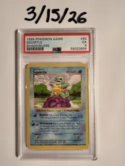 Pokemon Base Set Shadowless Squirtle 63/102 PSA 5 Common 1999 - Image 1