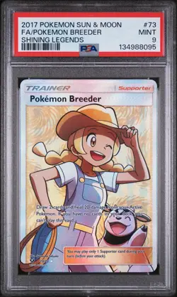 2017 POKEMON SUN & MOON SHINING LEGENDS #73 FULL ART/POKEMON BREEDER PSA 9 - Image 1