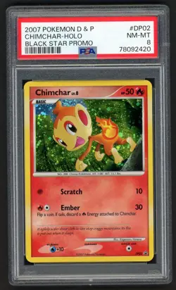 CHIMCHAR 2007 POKEMON DIAMOND PEARL D&P #DP02 BLACK STAR PROMO HOLO CARD PSA 8 - Image 1
