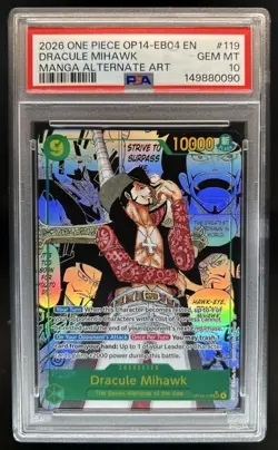 2026 One Piece Azure Sea's Seven Dracule Mihawk Manga Alt Art #OP14-119 PSA 10 - Image 1