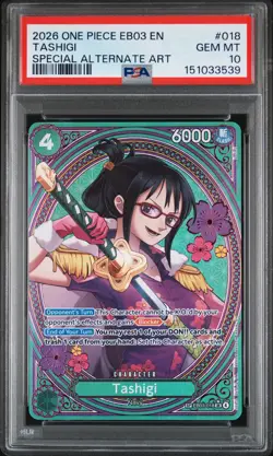 2026 ONE PIECE EB03-HEROINES EDITION SPECIAL ALTERNATE ART #018 TASHIGI PSA 10 - Image 1