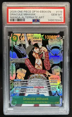 2026 One Piece Azure Sea's Seven Dracule Mihawk Manga Alt Art #OP14-119 PSA 10 - Image 1