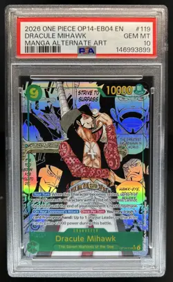 2026 One Piece Azure Sea's Seven Dracule Mihawk Manga Alt Art #OP14-119 PSA 10 - Image 1