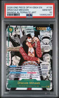 One Piece CCG Dracule Mihawk Manga Alt Art Holo PSA 10 Gem Mint TCG - Image 1