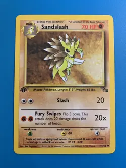 1st Edition Sandslash 41/62 Fossil Set Rare Vintage 1999 Pokemon Card - NM - Image 1