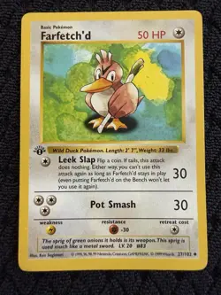 1999 Pokemon TCG Base Set Farfetch'd Card #27/102 1st Edition Shadowless - Image 1