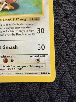 1999 Pokemon TCG Base Set Farfetch'd Card #27/102 1st Edition Shadowless - Image 5