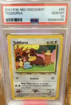 2000 POKEMON NEO Discovery #65 Teddiursa PSA 10 Gem Mint Pop 20 - Image 1
