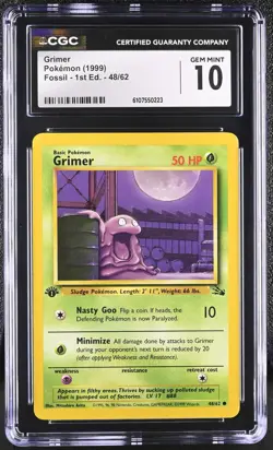 CGC GEM MINT 10 Pokemon Grimer 48/62 1999 Fossil 1st Edition - Image 1