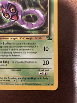 Pokemon TCG Arbok Fossil 1st Edition 31/62 Uncommon 60 HP Regular English - Image 3