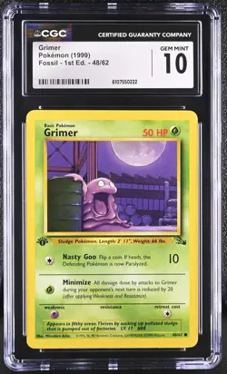 CGC GEM MINT 10 Pokemon Grimer 48/62 1999 Fossil 1st Edition - Image 1