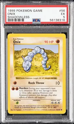 1999 POKEMON BASE SET SHADOWLESS #56 ONIX PSA 5 - Image 1